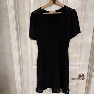 Michael Kors Black Lace-Trim V-Neck Mini Dress